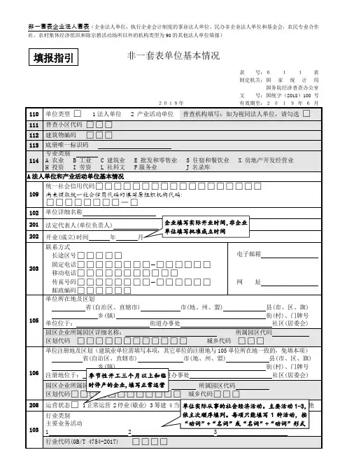 非一套表企业法人套表(611、611-2、611-3、611-4)填报指引