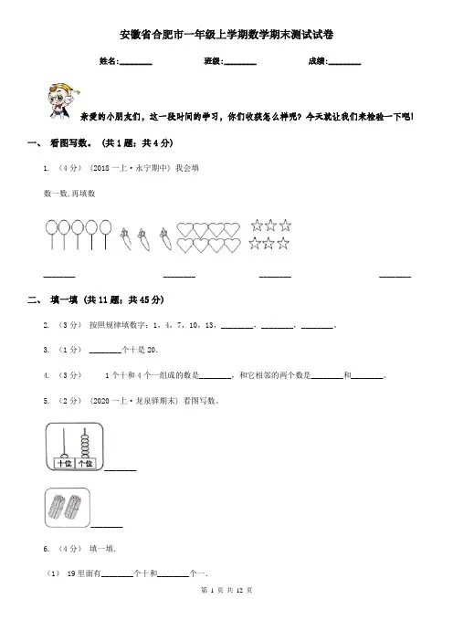 安徽省合肥市一年级上学期数学期末测试试卷