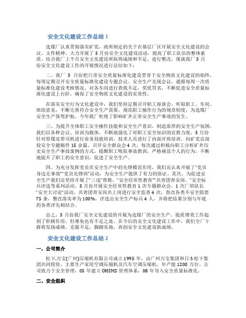 安全文化建设工作总结