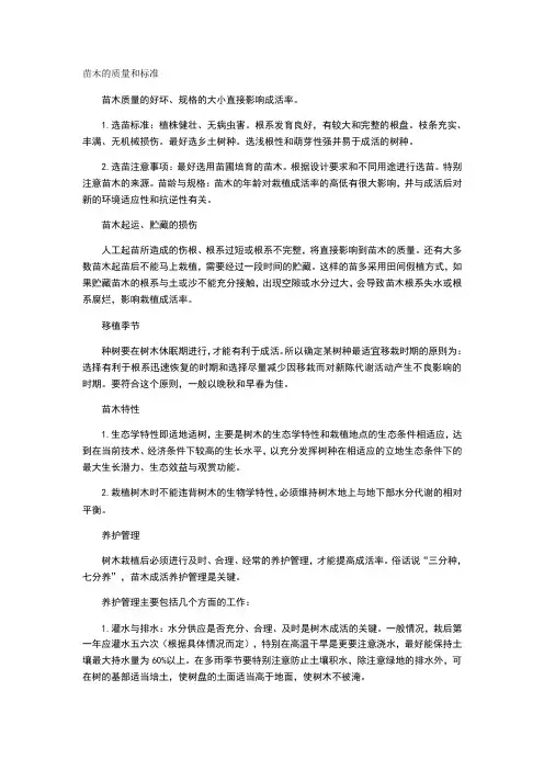 苗木的质量和标准