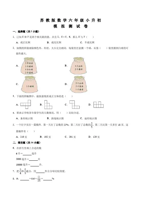 苏教版数学六年级小升初试题及答案