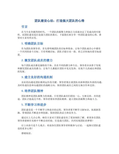 团队建设心法：打造强大团队的心得