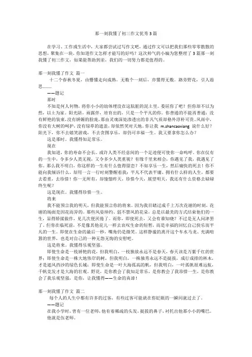 那一刻我懂了初三作文优秀3篇