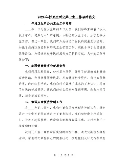 2024年村卫生所公共卫生工作总结范文
