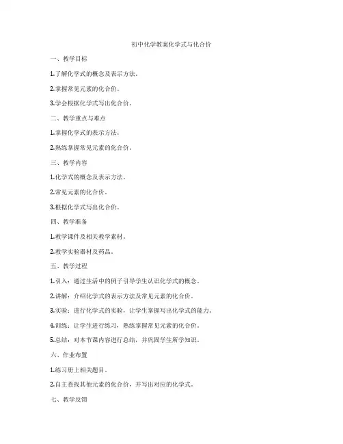 初中化学教案化学式与化合价