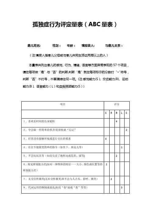 孤独症行为评定量表