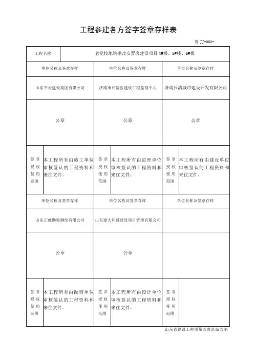 鲁JJ-002-工程参建各方签字签章存样表