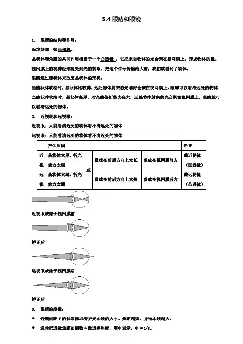 八年级物理上册5.4眼睛和眼镜知识点精细梳理 2