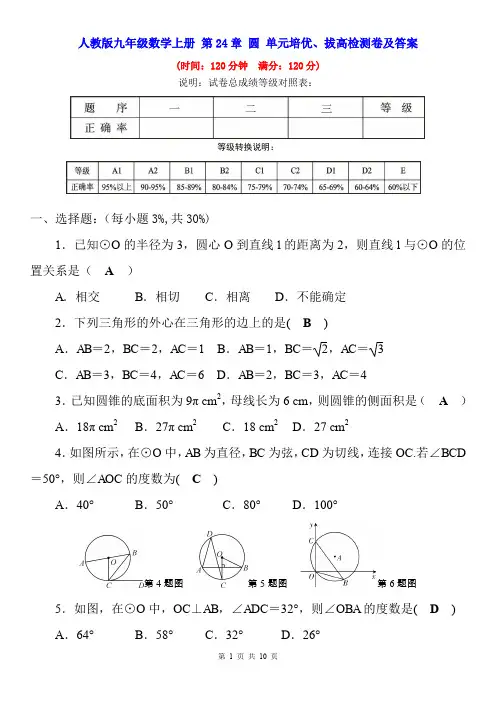 人教版九年级数学上册 第24章 圆 单元培优、拔高检测卷及答案