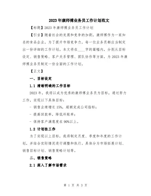 2023年康师傅业务员工作计划范文