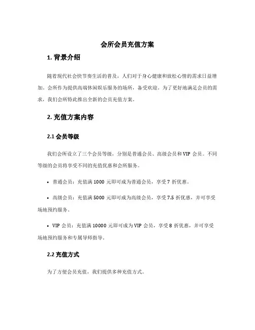 会所会员充值方案