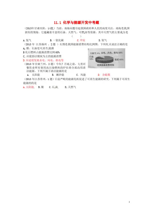 九年级化学下册 11.1 化学与能源开发中考题 (新版)鲁教版