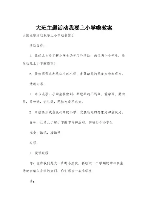 大班主题活动我要上小学啦教案