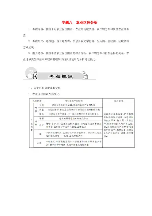 高考地理二轮复习专题八农业区位分析考点概述素材