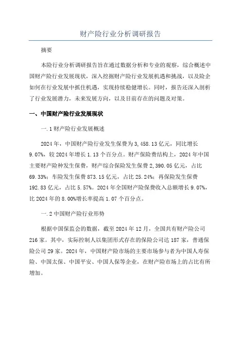 财产险行业分析调研报告