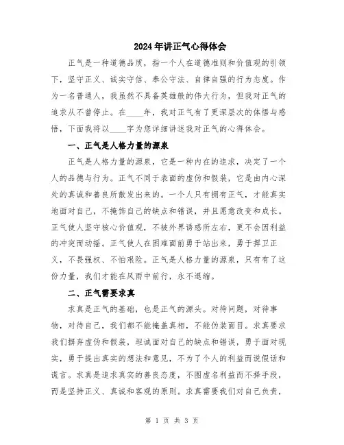 2024年讲正气心得体会