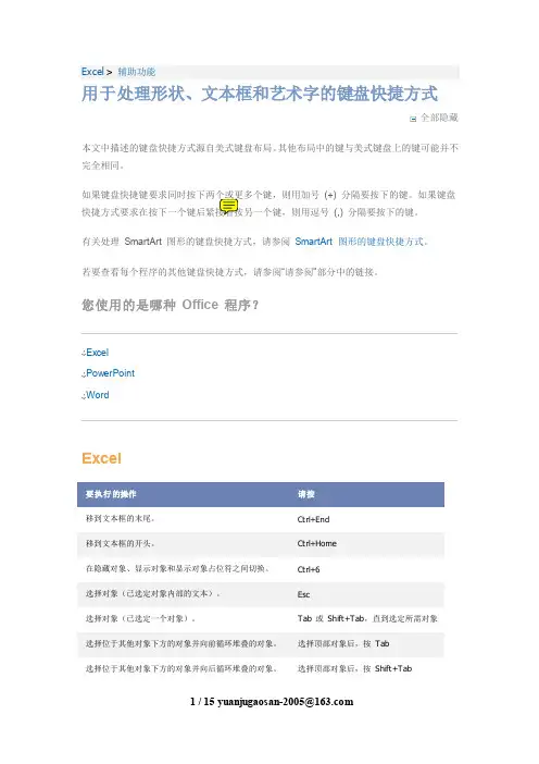 Excel2010的常用快捷键