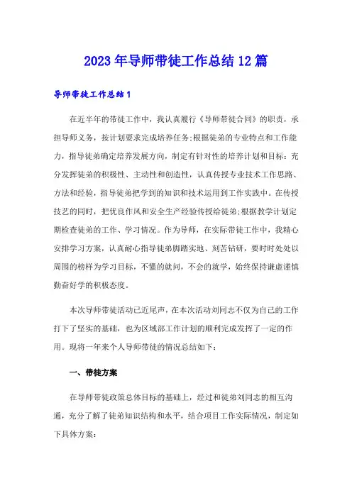 2023年导师带徒工作总结12篇