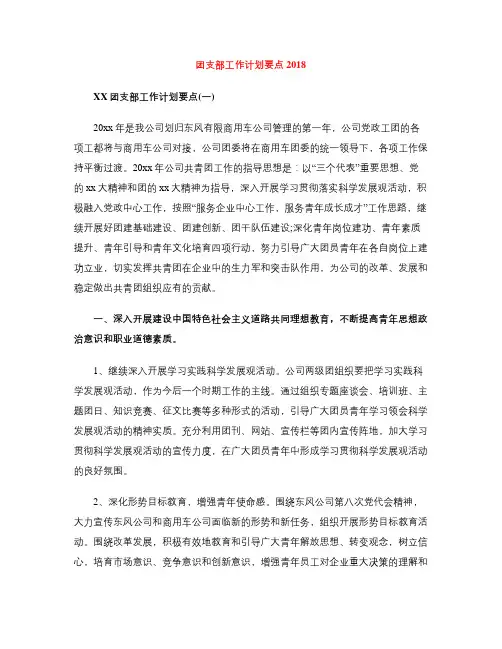 团支部工作计划要点2018
