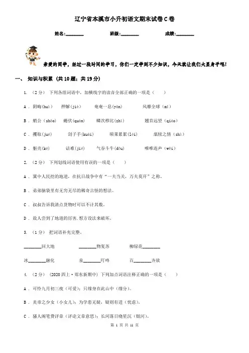 辽宁省本溪市小升初语文期末试卷C卷