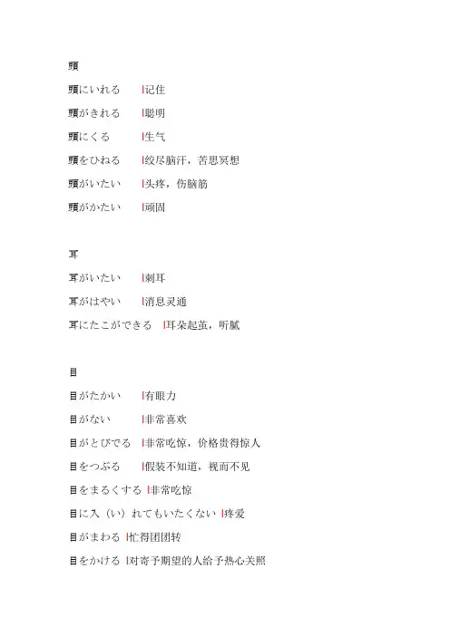 日语 使用身体词汇表达的惯用语