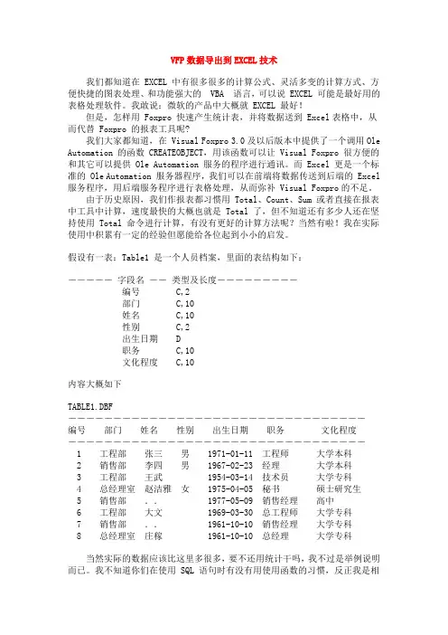 VFP数据导出到EXCEL技术.