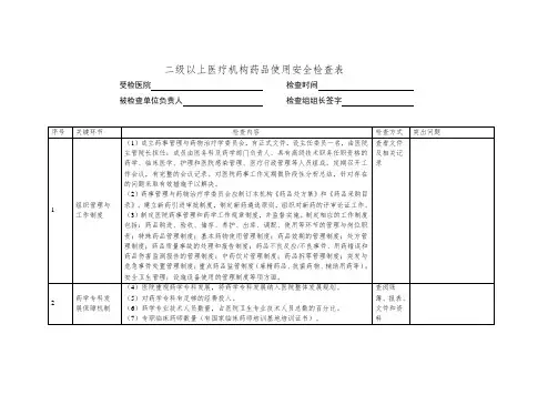 二级以上医疗机构药品使用安全检查表