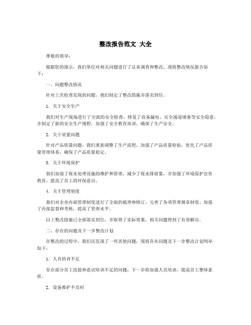 整改报告范文 大全