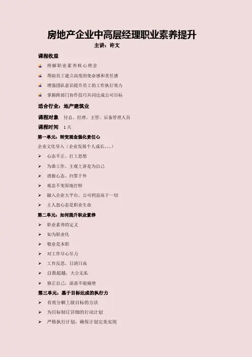许文房地产企业中高层管理《房地产企业中高层经理职业素养提升》
