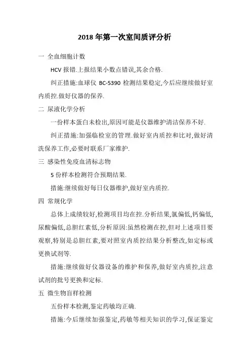 2018年第一次室间质评分析