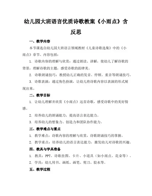 幼儿园大班语言优质诗歌教案《小雨点》含反思