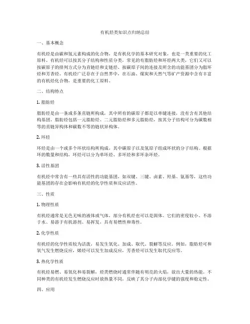 有机烃类知识点归纳总结