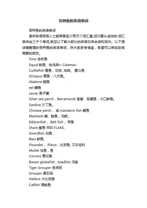 各种鱼的英语单词