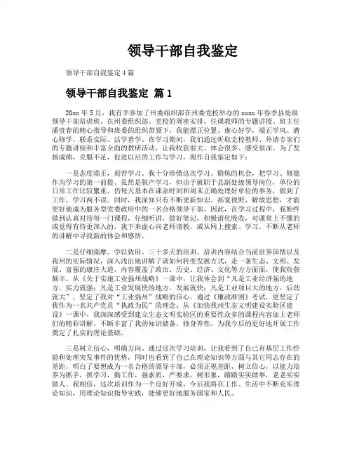 领导干部自我鉴定