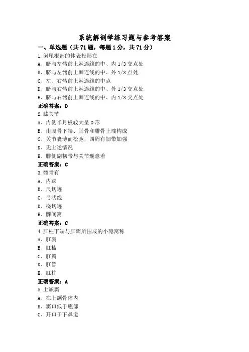 系统解剖学练习题与参考答案