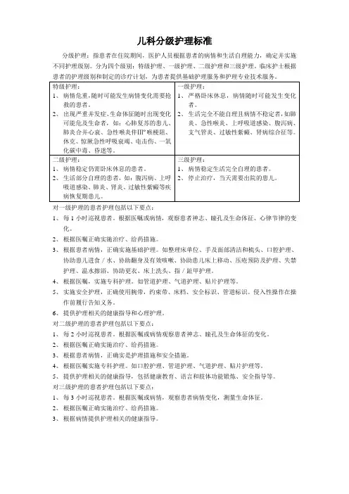 普儿科分级护理标准