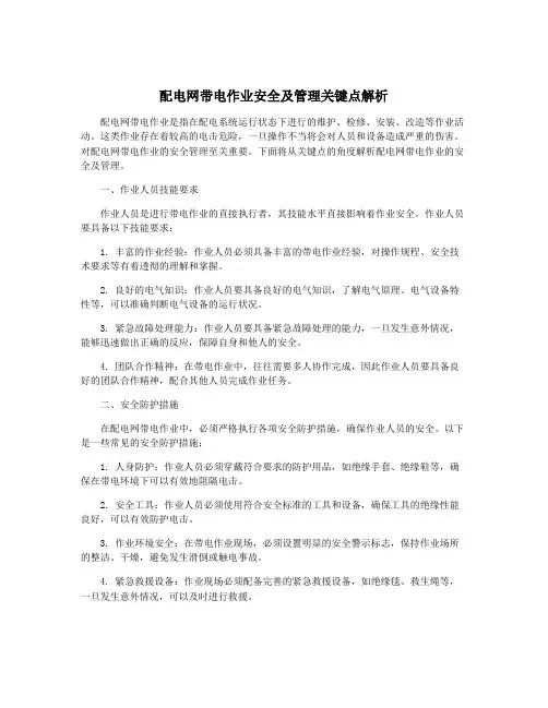 配电网带电作业安全及管理关键点解析