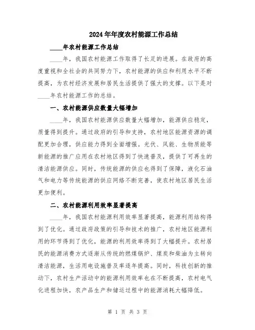 2024年年度农村能源工作总结