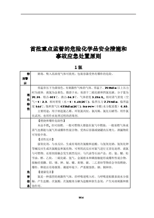 《首批重点监管的危险化学品安全措施和应急处置原则》