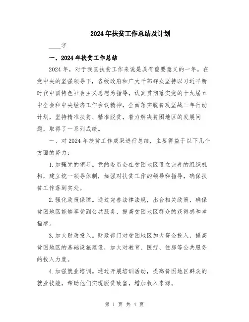 2024年扶贫工作总结及计划