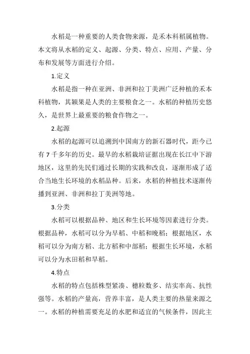 水稻的简单介绍