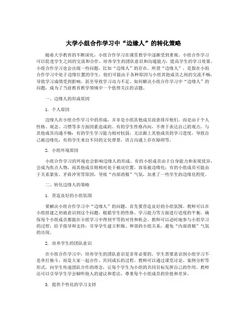 大学小组合作学习中“边缘人”的转化策略