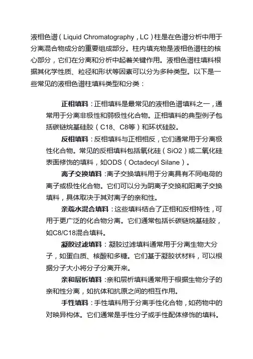 液相色谱柱填料与分类