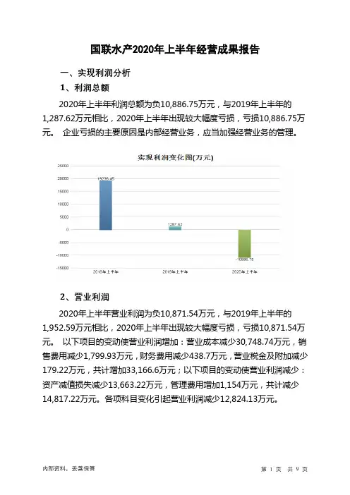 国联水产2020年上半年经营成果报告
