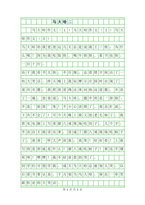 2019年马大哈二年级作文