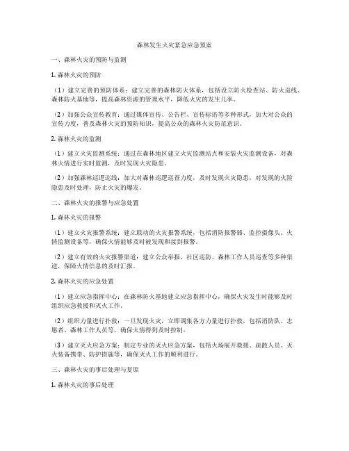 森林发生火灾紧急应急预案