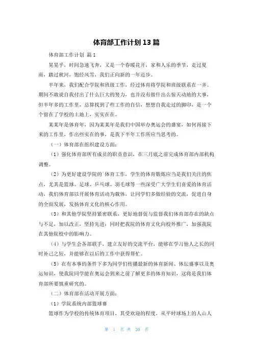 体育部工作计划13篇