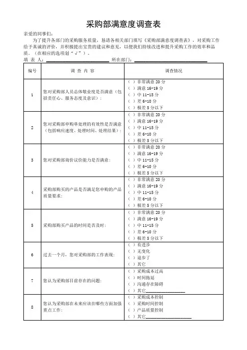 采购部满意度调查反馈表(可修改)