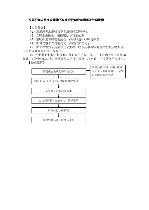 医院护理人员突发药物不良反应护理应急预案及处理流程