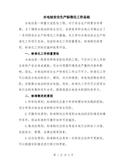 水电站安全生产标准化工作总结
